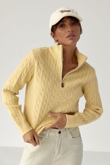 Теплий светр із блискавкою на горловині - лимонний цвет, ONE SIZE (є розміри)