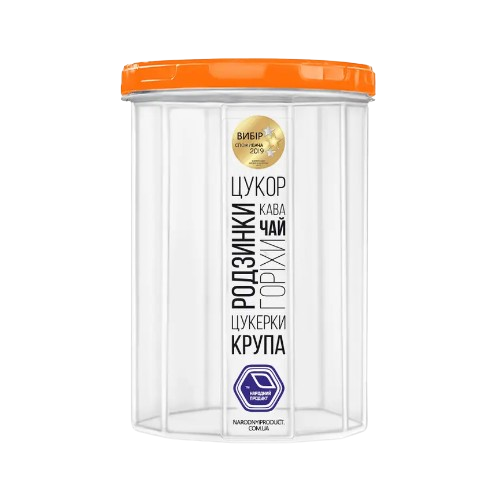 Ємність для сипучих продуктів 0,65л прозорий/помаранч Народний продукт