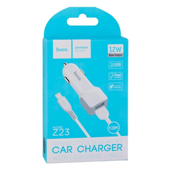 Автозарядний пристрій Hoco Z23 2 USB Lightning | Зображення 1