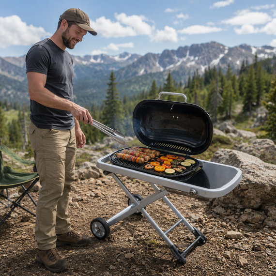 Газовий гриль Weber Traveler 100 х 45 х 80 см / Портативний газовий гриль / Барбекю для природи | Зображення 2