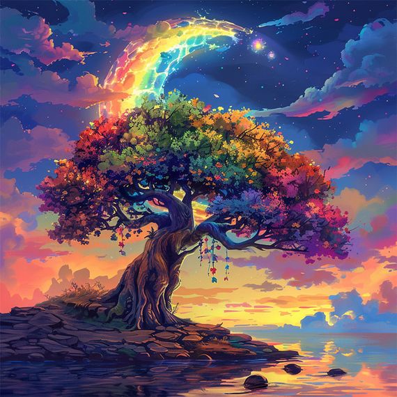 Алмазна мозаїка "Дерево мрій" BH021 неповна викладка 25х25 см | Зображення 1