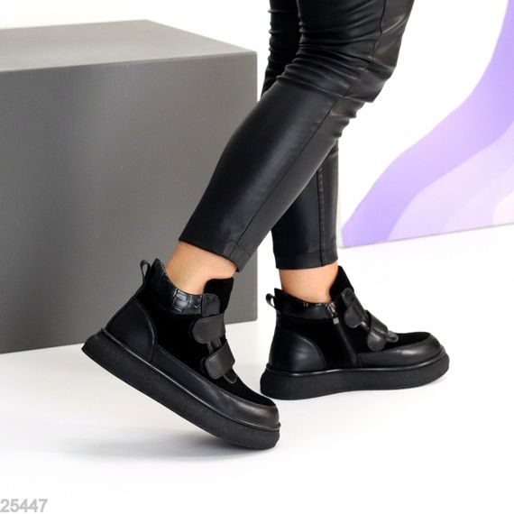 Крутые спортивные зимние черные ботинки натуралки на липучках | Зображення 6