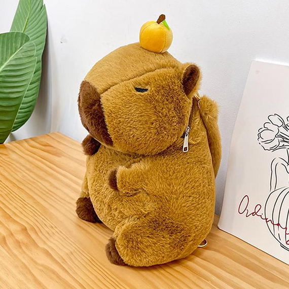 Плюшева капібара-рюкзак із мандарином на голові, зручний трансформер рюкзак-сумка, 32 см | Зображення 5