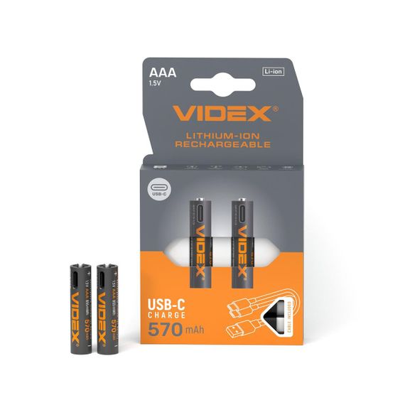 Акумулятор VІDEX Lі-іon LІR03C/AAA USB-C 1.5V (захист) 570mAh 2шт/Pack