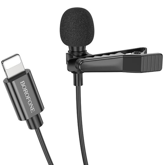 Микрофон петличный Borofone BFK11 Elegant lavalier Lightning (2m) Black | Зображення 1