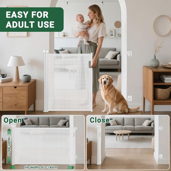 Защитные ворота барьер для лестницы и двери раздвижные, для детей и животных, рольставни белые, перегородка | Зображення 4
