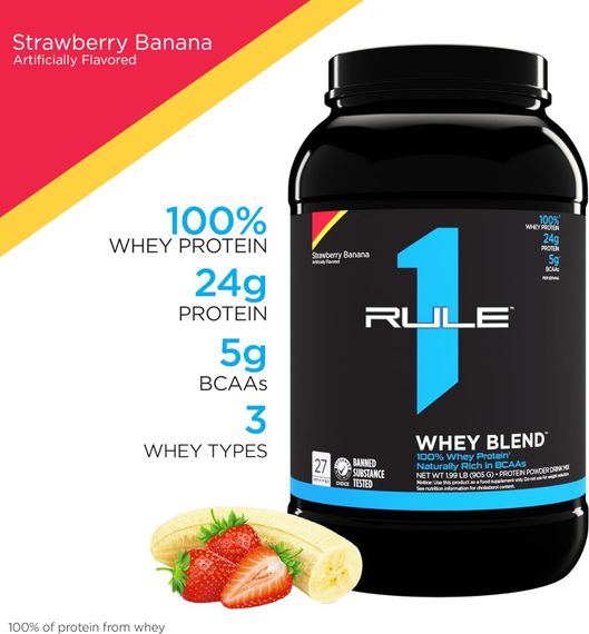 Протеїн Rule One Whey Blend 908 gram (Strawberry Banana ) | Зображення 2