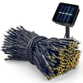 Гірлянда нитка на сонячній батареї 500 LED 50м чорний дріт жовтий
