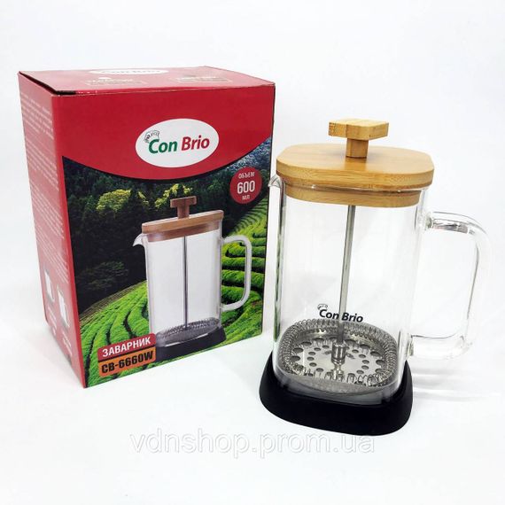 Френч-прес для кухні для сервірування Con Brio 600мл CB-6660W, Заварний чайник скляний з ручкою UC-77 | Зображення 4