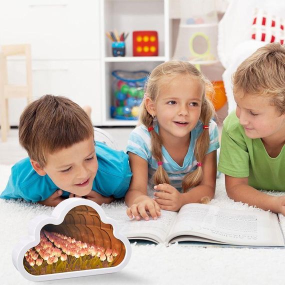 Ночник настольный Облако с тюльпанами, 20х13х4 см / Светодиодный светильник зеркало / Ночник в форме облака | Зображення 1