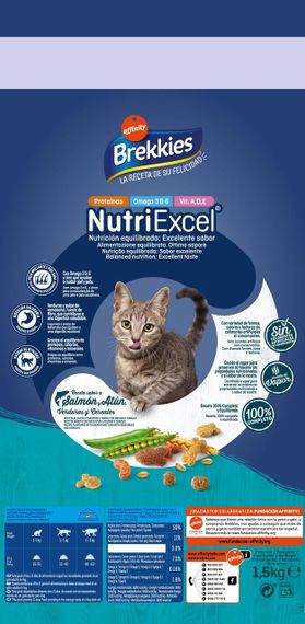 Сухий корм для котів Brekkies Cat Salmon and Tuna 1.5 кг повноцінний раціон для дорослих котів лосось з тунцем | Зображення 1