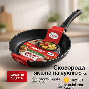 Глубокая сковорода для индукционной плиты Con, Сковородка качественная удобная на кухню VO-68