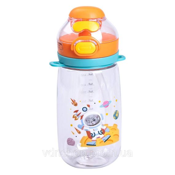 Бутылка для воды детская 550 мл с ремешком и трубочкой для спорта и школы 20 см Оранжевая HP-14-45O | Зображення 1