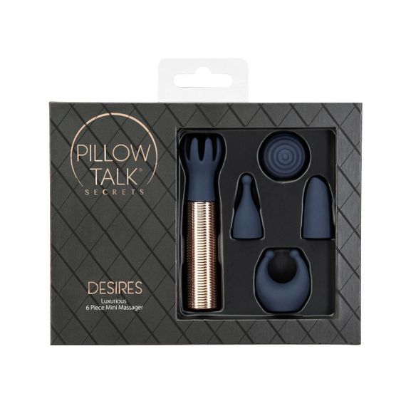 Вібромасажер Pillow Talk Secrets Desires 6-Piece Mini Set – набір 6 насадок, силікон, водозахист, USB-зарядка | Зображення 1