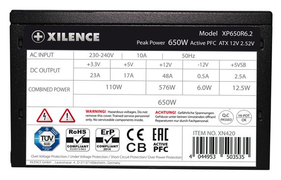 БЖ 650W Xilence XP650R6.2_Bulk Performance C+ 120mm, 80+ White, Bulk | Зображення 2