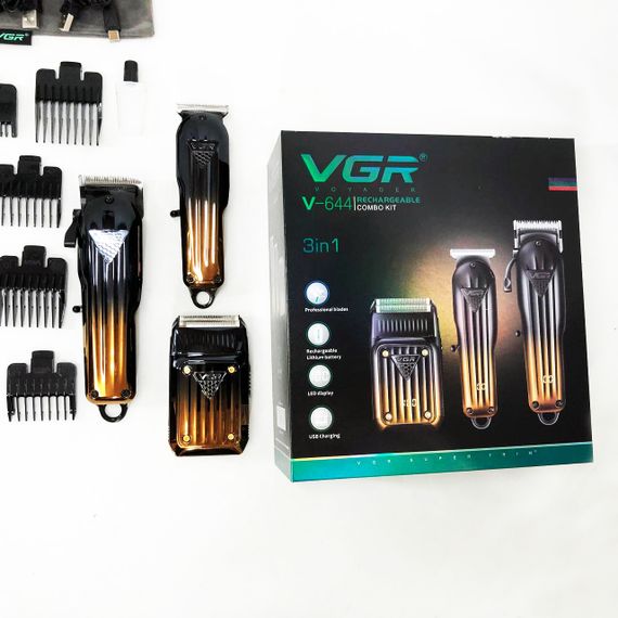 Комплект VGR 3 в 1 V-644 акумуляторна машинка для стрижки, триммер та електробритва шейвер | Зображення 8