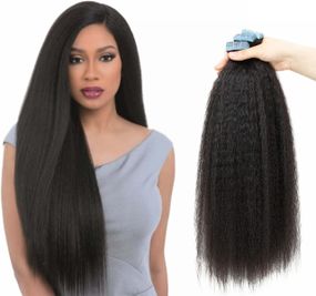 Накладні пасма на клейкій основі, текстура Афро, натуральне чорне волосся 50 см, стрічкове нарощування для обʼєму