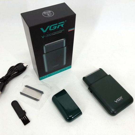 Аккумуляторная мужская мини электробритва VGR V-390 для бритья бороды и усов шейвер. EZ-896 Цвет: зеленый | Зображення 1