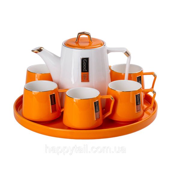 Чайный сервиз на 6 персон с фарфоровой подставкой Orange HP-15-27 | Зображення 6