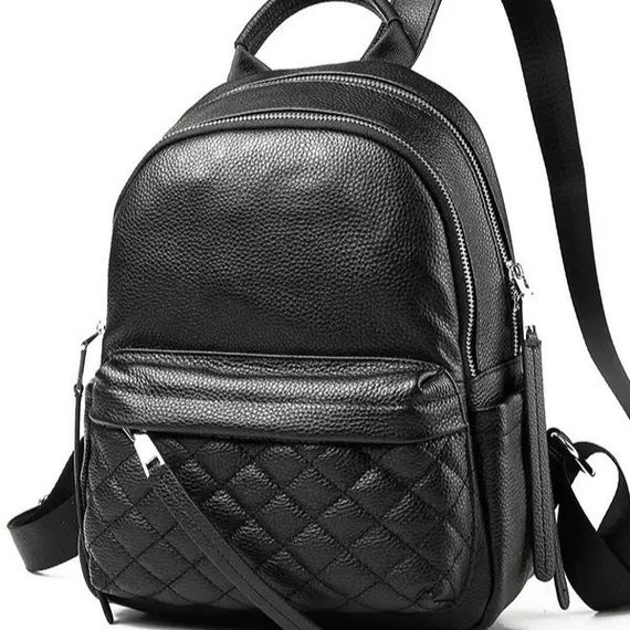 Жіночий шкіряний рюкзак міський. Модний рюкзак жіночий. Рюкзак з натуральної шкіри чорний 49334 | Зображення 2