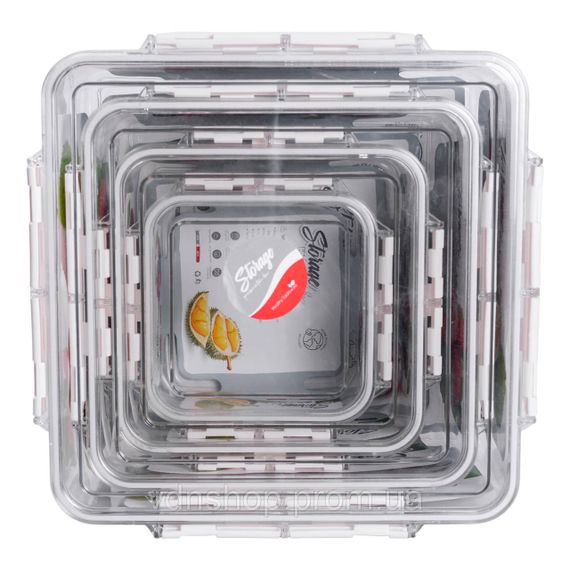 Набір харчових контейнерів для їжі 4 шт 0.7/1.7/3.3/5.7 л на засувках HP-27-4 | Зображення 6