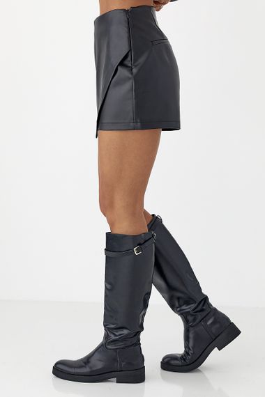 Спідниця-шорти з еко-шкіри - чорний цвет, S (є розміри) | Зображення 4