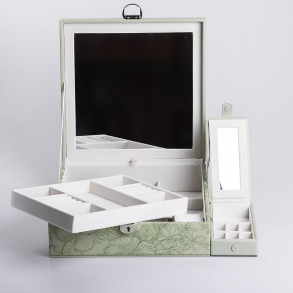 Скринька для прикрас з еко шкіри 2 яруси із замком органайзер для ювелірних виробів | Зображення 4