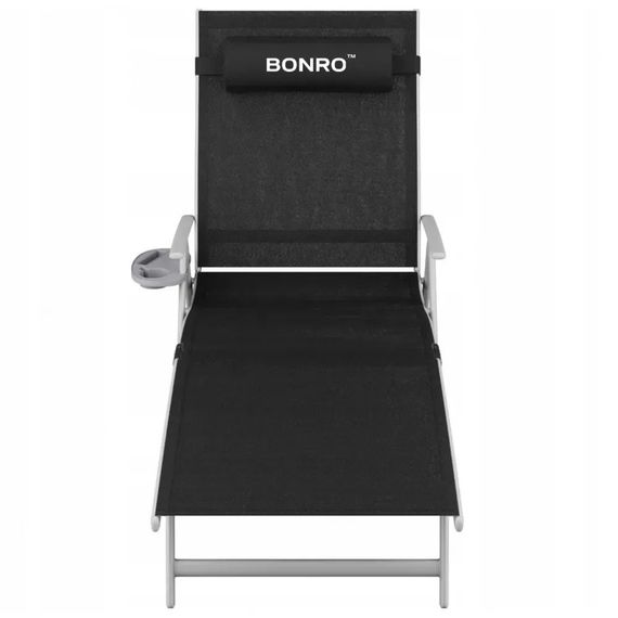 Шезлонг садовый Bonro BG-008 складной с подголовником и подстаканником черный (42401156) | Зображення 2
