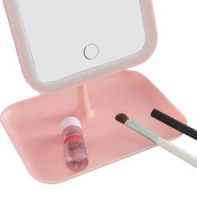 Зеркало настольное с подсветкой на подставке 22,5 *18 см Розовое