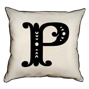 Подушка з мішковини Letter P 45x45 см (45PHB_ABC031_WH)