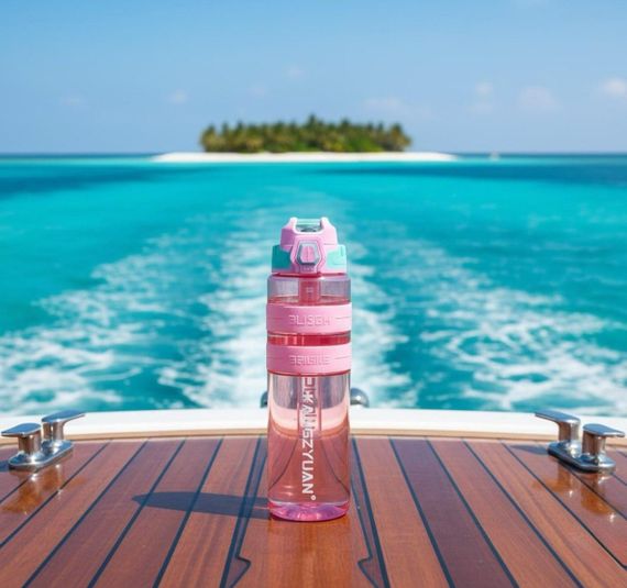 Спортивна пляшка KANGZYUAN 1000 мл (1 л) — Рожева Tritan BPA-free, ударостійка еко-пляшка з трубочкою та ремінцем | Зображення 9
