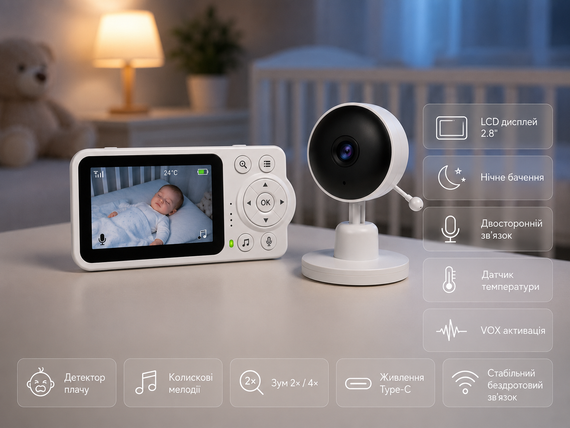 Відеоняня C3 з LCD-дисплеєм 2,8дюйма/Відеоняня з нічним баченням і двостороннім зв'язком | Зображення 5