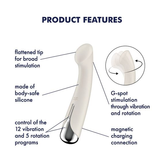 Вибратор с ротацией Satisfyer Spinning G-Spot 1 Beige, плоская площадка для стимуляции точки G | Зображення 6