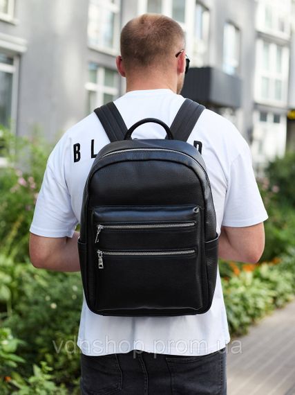 Міський чоловічий рюкзак із натуральної шкіри 41х30х17, наплічна сумка для ноутбука та документів, чорний | Зображення 1