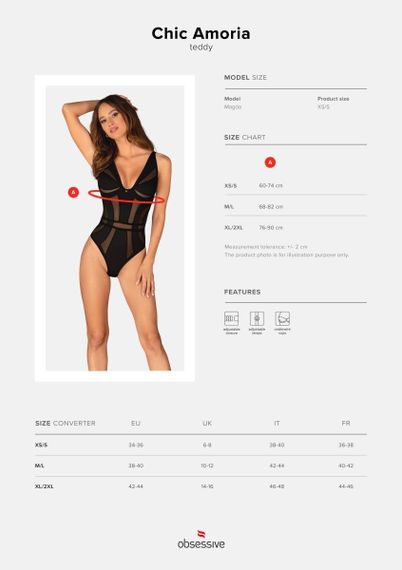 Боді із напівпрозорими вставками Chic Amoria Obsessive, чорне, XS/S sexstyle | Зображення 11