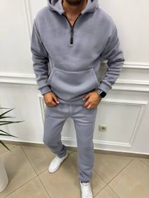 Теплий чоловічий спортивний костюм на флісі худі на блискавці і штани колір сірий розмір М (48-50) adl1003