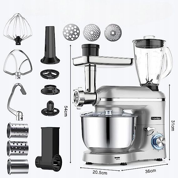 Універсальний кухонний комбайн Homlee 3 в 1, 1800 Вт — тістоміс, міксер, м’ясорубка, соковичавниця 1,5 л, чаша 5,5 л | Зображення 7