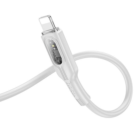 Дата кабель Hoco U120 Transparent explore intelligent power-off PD 27W Type-C to Lightning (1.2m) Gray | Зображення 2