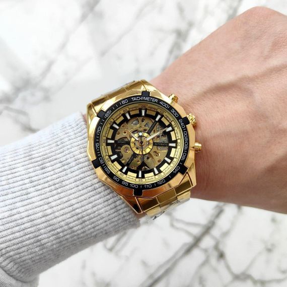 Механічний класичний чоловічий годинник Winner Timy Gold | Зображення 1