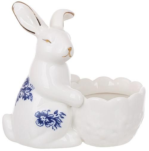 Підставка порцелянова для яйця "Англійська Троянда" 10х6х11см з фігуркою кролика