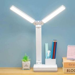 Настольная аккумуляторная двойная LED-лампа с подставкой для ручек 5W Белая