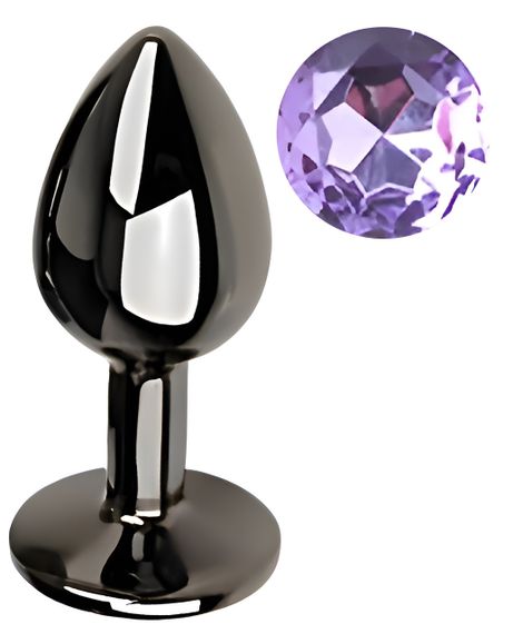 Анальная пробка с кристаллом EGZO - Dark Gray Round Plug Amethyst, size S sexstyle | Зображення 1