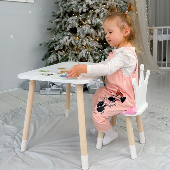 Прямокутний стіл і стільчик дитячий біла корона. Столик для уроків, ігор, їжі | Зображення 6