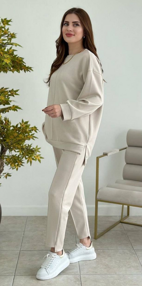 Жіночий спортивний костюм прогулянковий світшот і штани SG953 колір бежевий, розмір 42/44 | Зображення 1