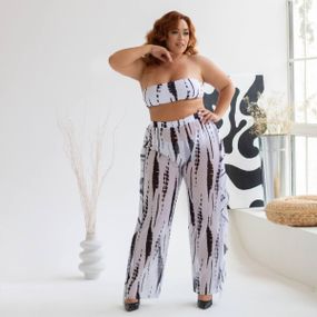 Роздільний чорно-білий купальник Plus Size з пляжними штанами