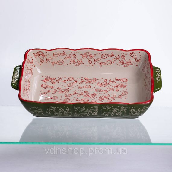Форма для запекания Vintage 28×17×5 (см) прямоугольная форма для выпекания в духовке с ручками Зеленая HM05-10