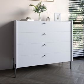 Комод із 4 шухлядами LION Wood із чорними ніжками 100х90х45 см Німфея Альба (білий) (LION-042983)