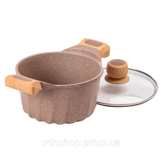 Алюмінієва каструля об'ємом 3 літри з кришкою Ø 20 см, мармурове антипригарне покриття MGC кавового кольору HP-4-432CO | Зображення 2