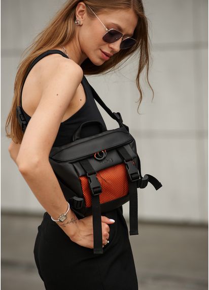 Жіноча сумка бананка Sambag Dynamicdart чорно-помаранчева 38 × 21 × 7 см (80411129)