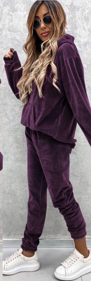 Женский велюровый костюм двойка джоггеры и худи IP445 цвет сливовый, размер S/M | Зображення 2